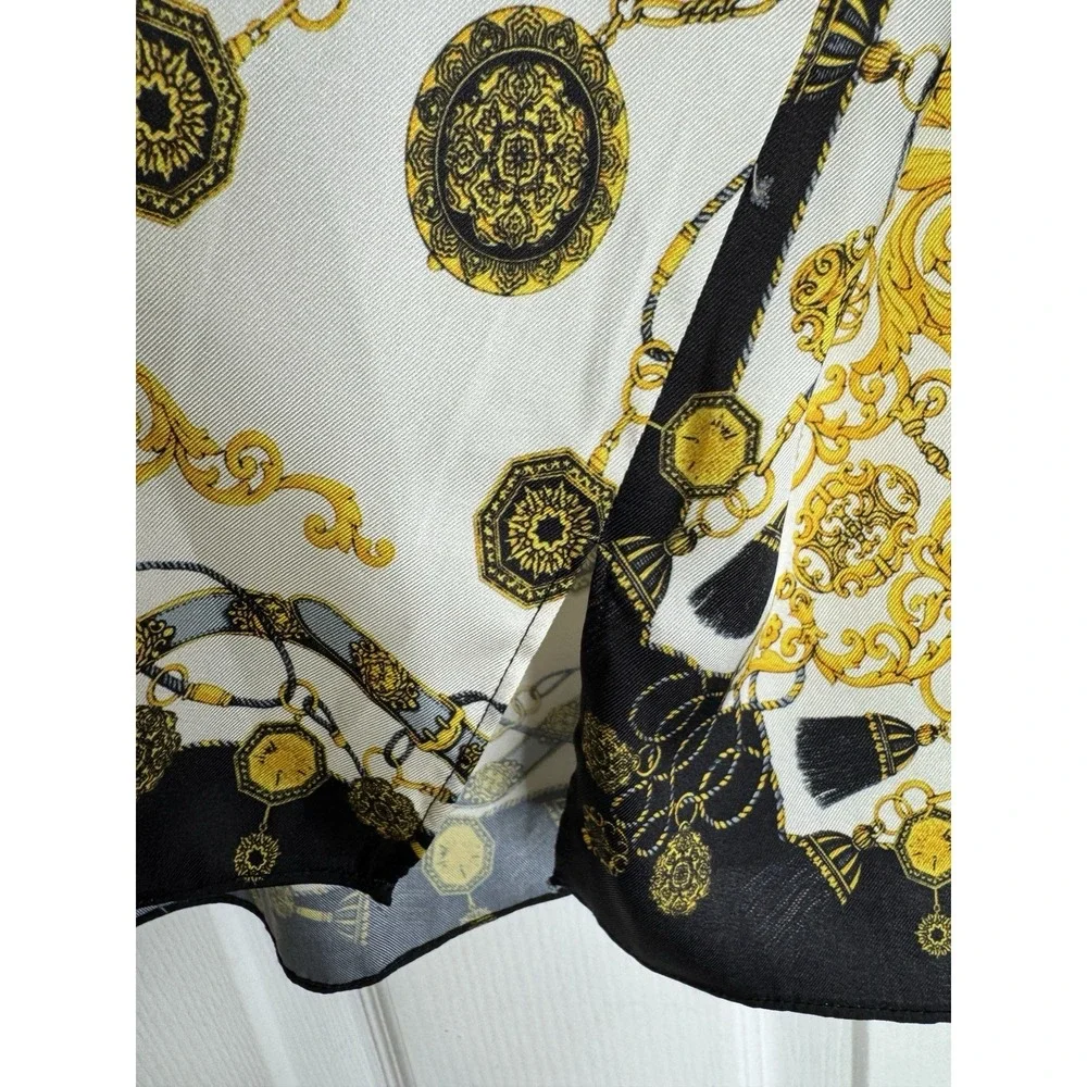 Zara Woman Ecru Chain Scarf Print Button Down Blouse Sz S - Picture 7 of 11